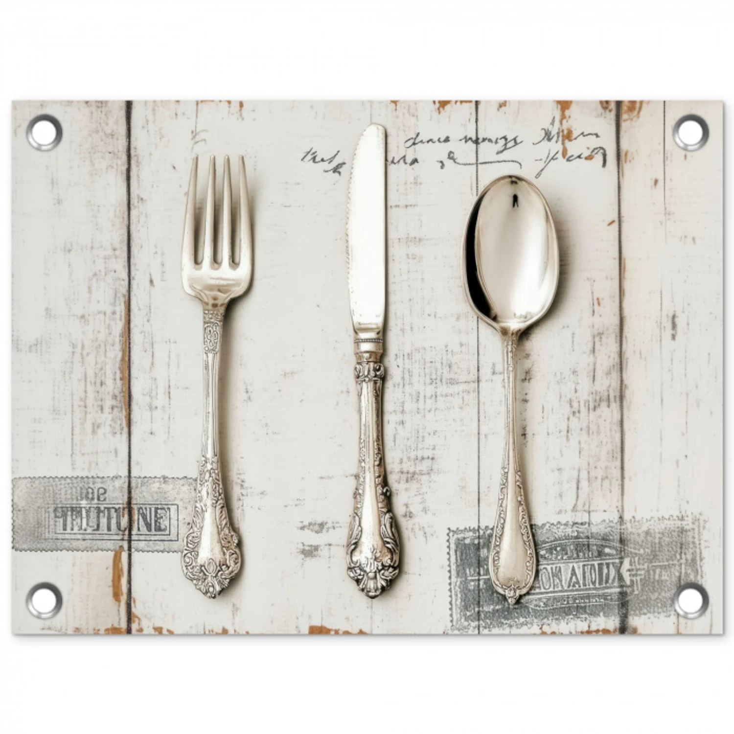 Zilver - Bestek - Hout tuinposter los doek klein -3d