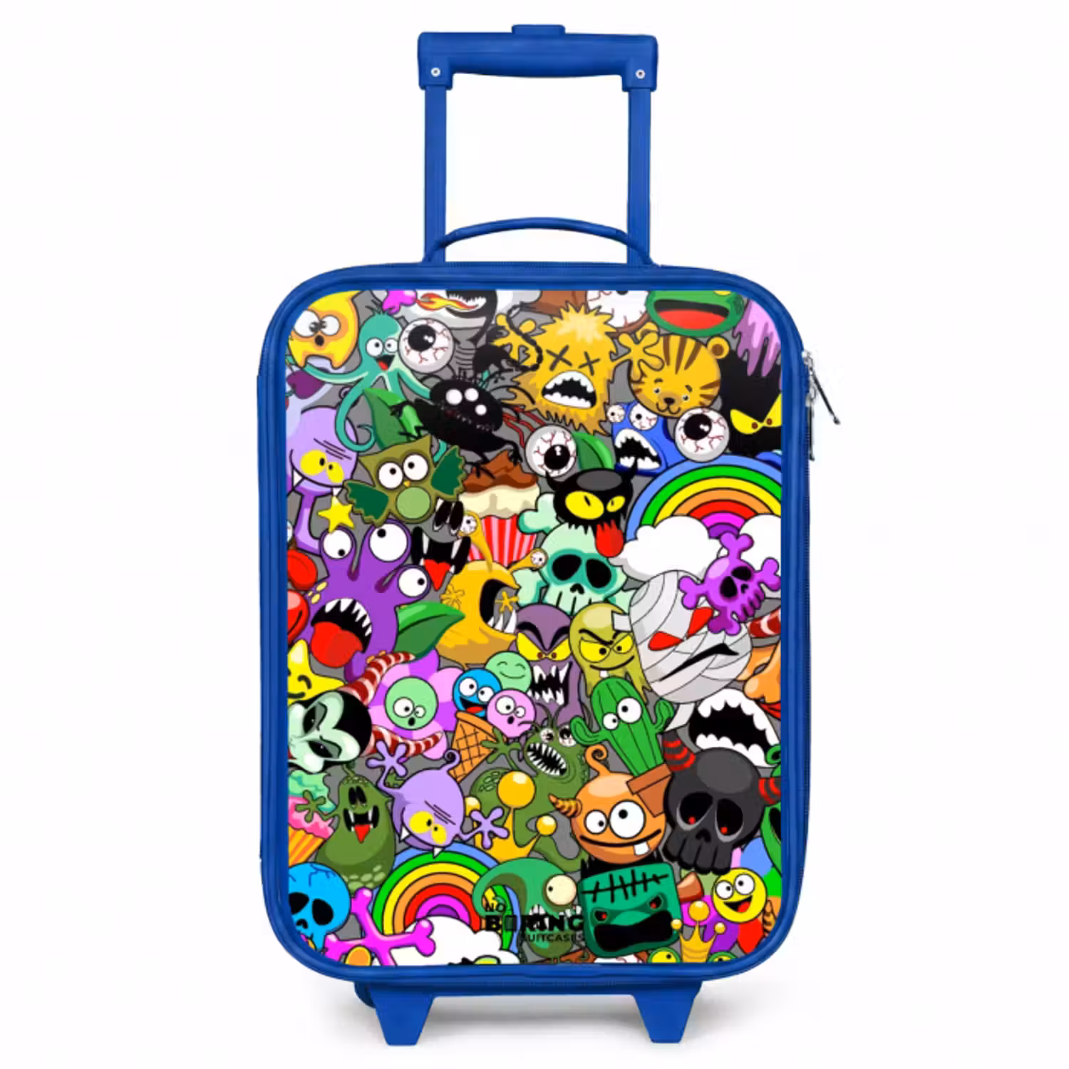 Kinderkoffer - Blauw - Chaotisch kleurrijk monster patroon