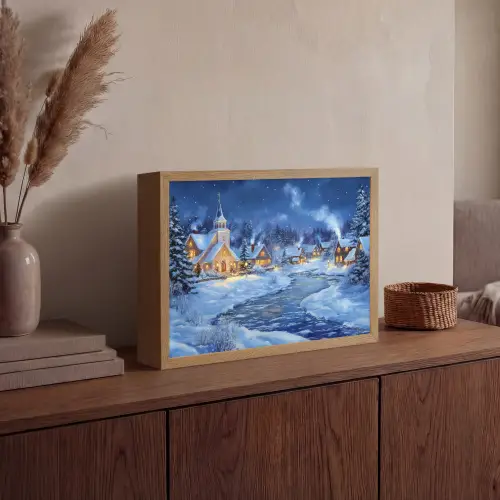 Winteravond - Kerstdorp - Donker Light Box met batterij (Wandlamp) middel -sfeer2
