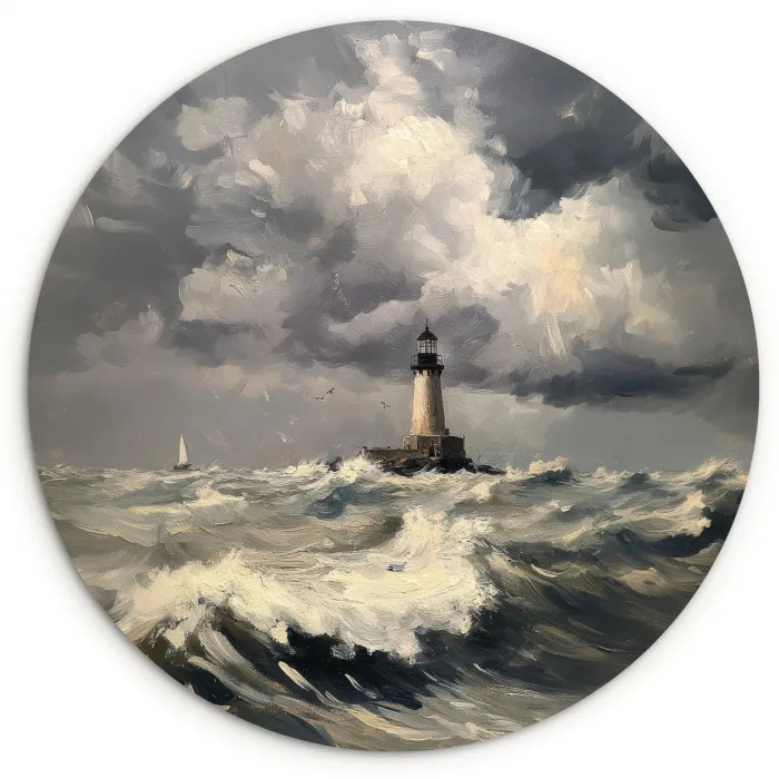 Vuurtoren - Golven - Storm Wandcirkel plexiglas klein -3d