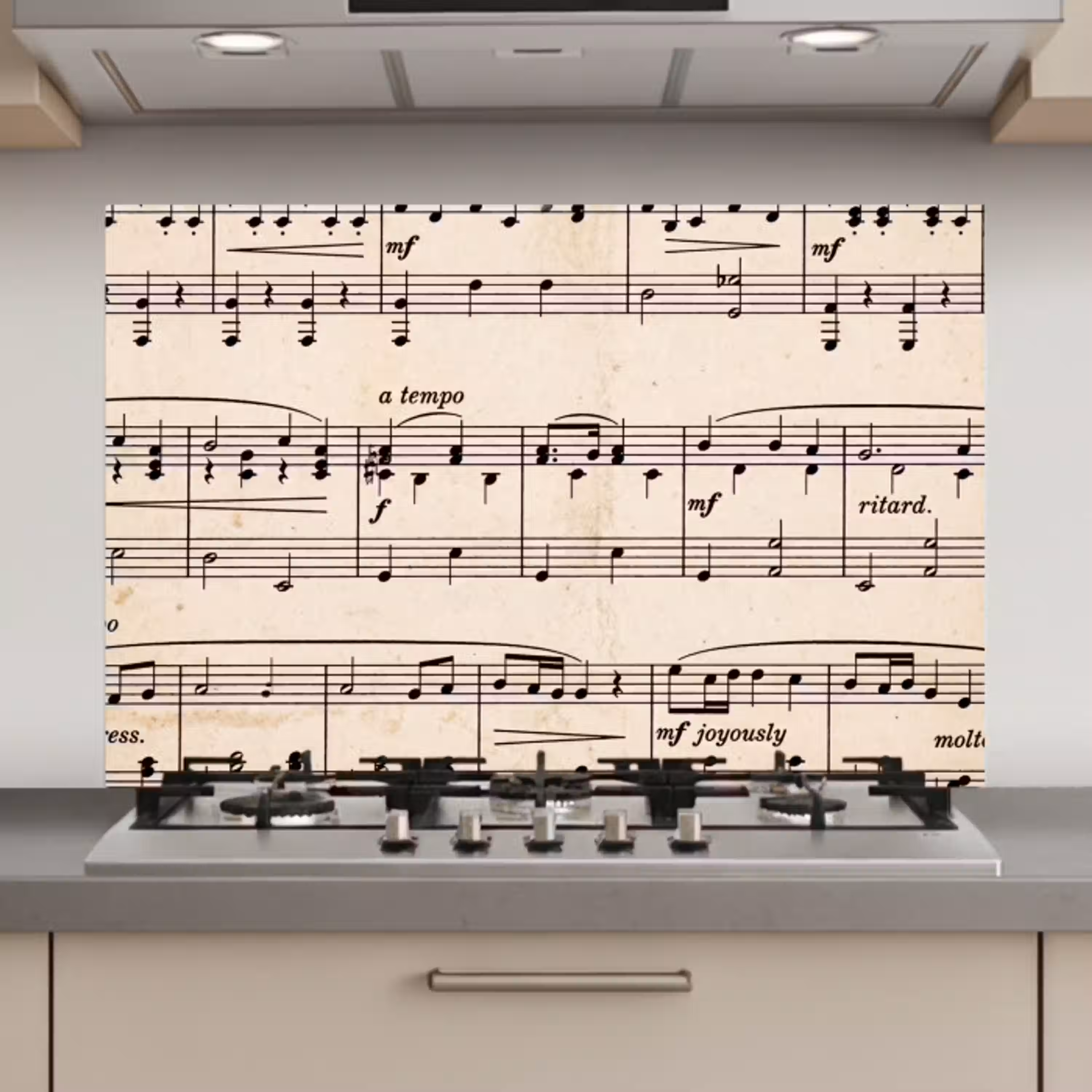 Muzieknotatie - Notenbalken - Kunst - Klassiek - Beige keuken achterwand spatscherm klein -3d_website
