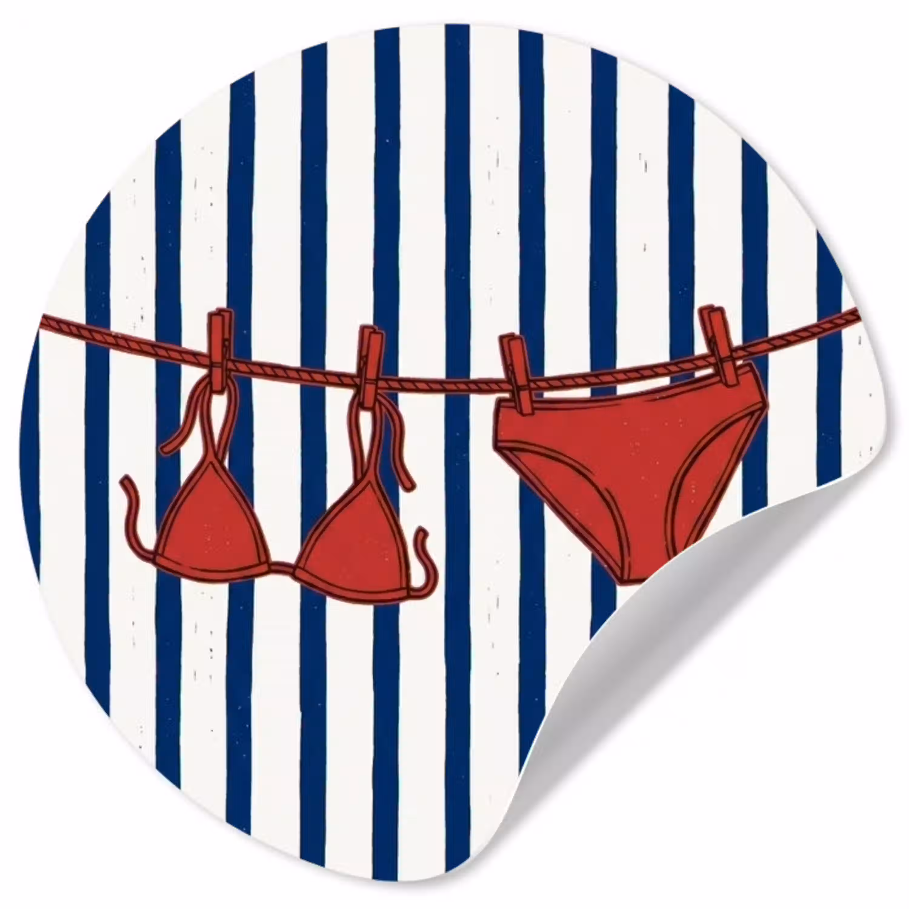 Badkleding - Waslijn - Zomer - Illustratie - Rood Wandcirkel behangsticker klein -3d