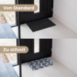 Kronkelende lijnen - Blauw - Bruin - Minimalistisch Deurmat klein 898 -voor-na_DE