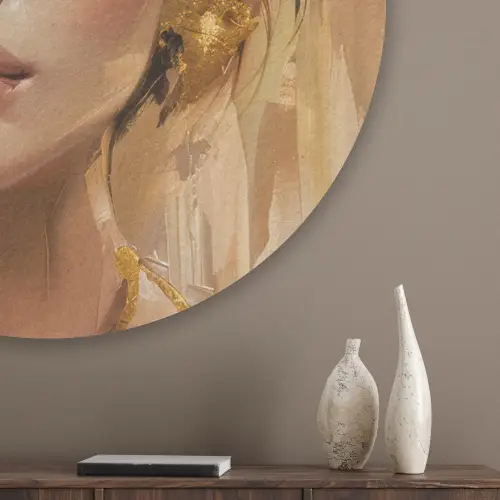 Vrouwen - Portret - Luxe - Goud Akoestische PET Vilt - Rond klein -sfeer5_closeup