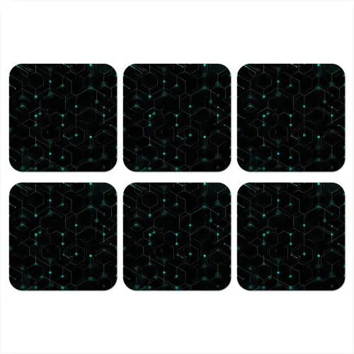 Gaming - Netwerk - Blauw - Punten - Patroon onderzetter kurk middel -3d