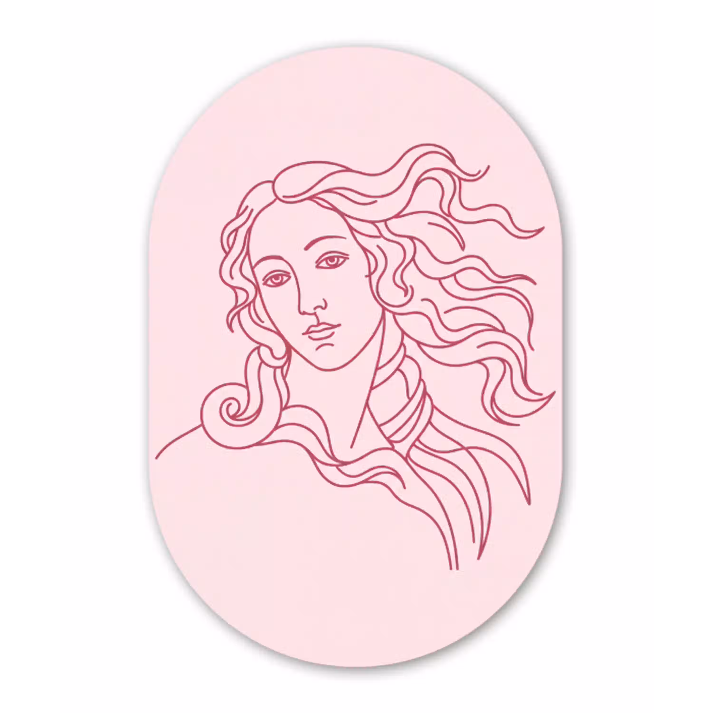 Vrouw - Portret - Klassiek - Line-art - Roze Wandcirkel Ovaal Aluminium middel -3d