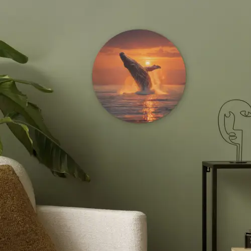 Walvis - Zon - Zee Akoestische PET Vilt - Rond klein -sfeer2