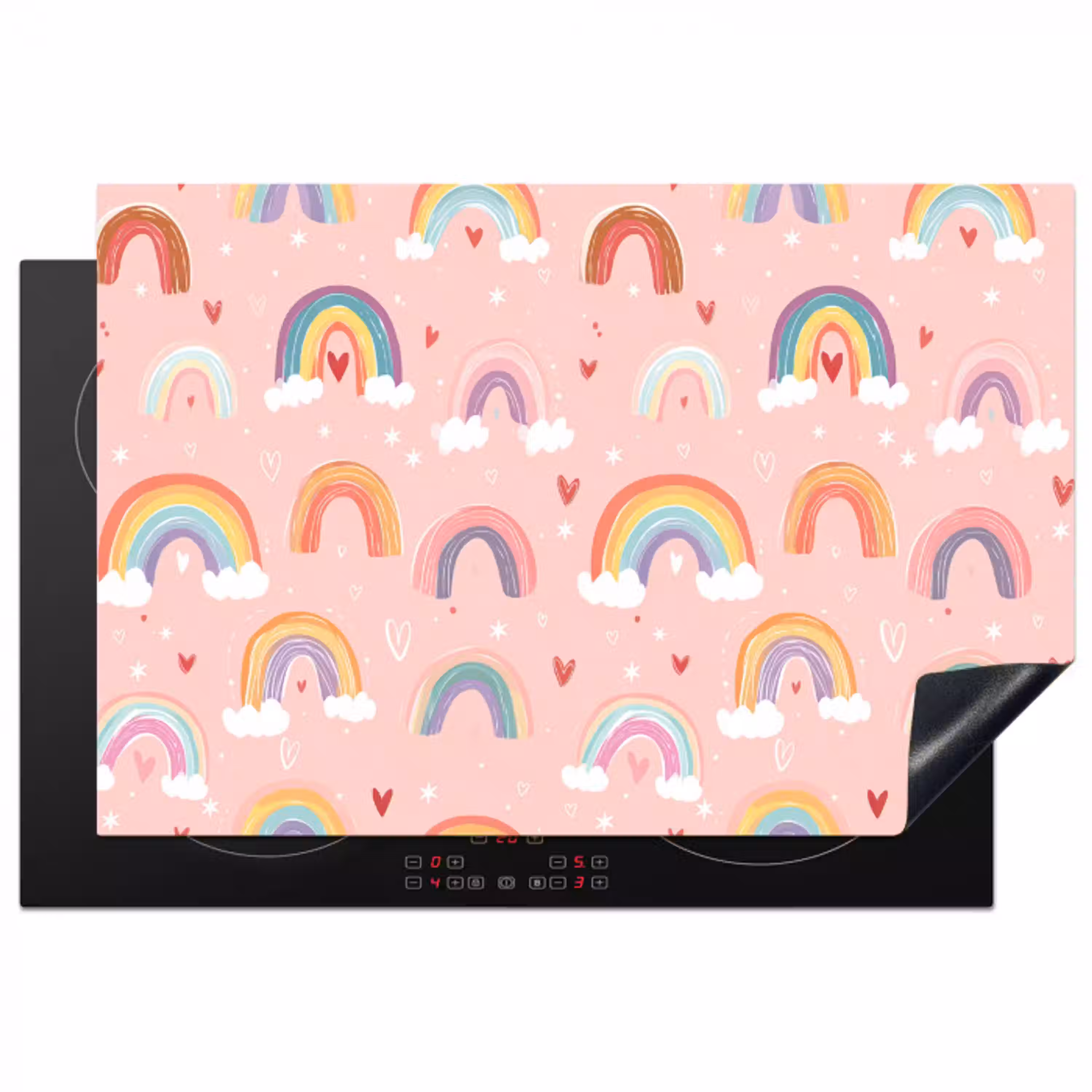 Regenboog - Patroon - Pastel - Handgetekend Inductie beschermer vinyl 3mm klein -3d