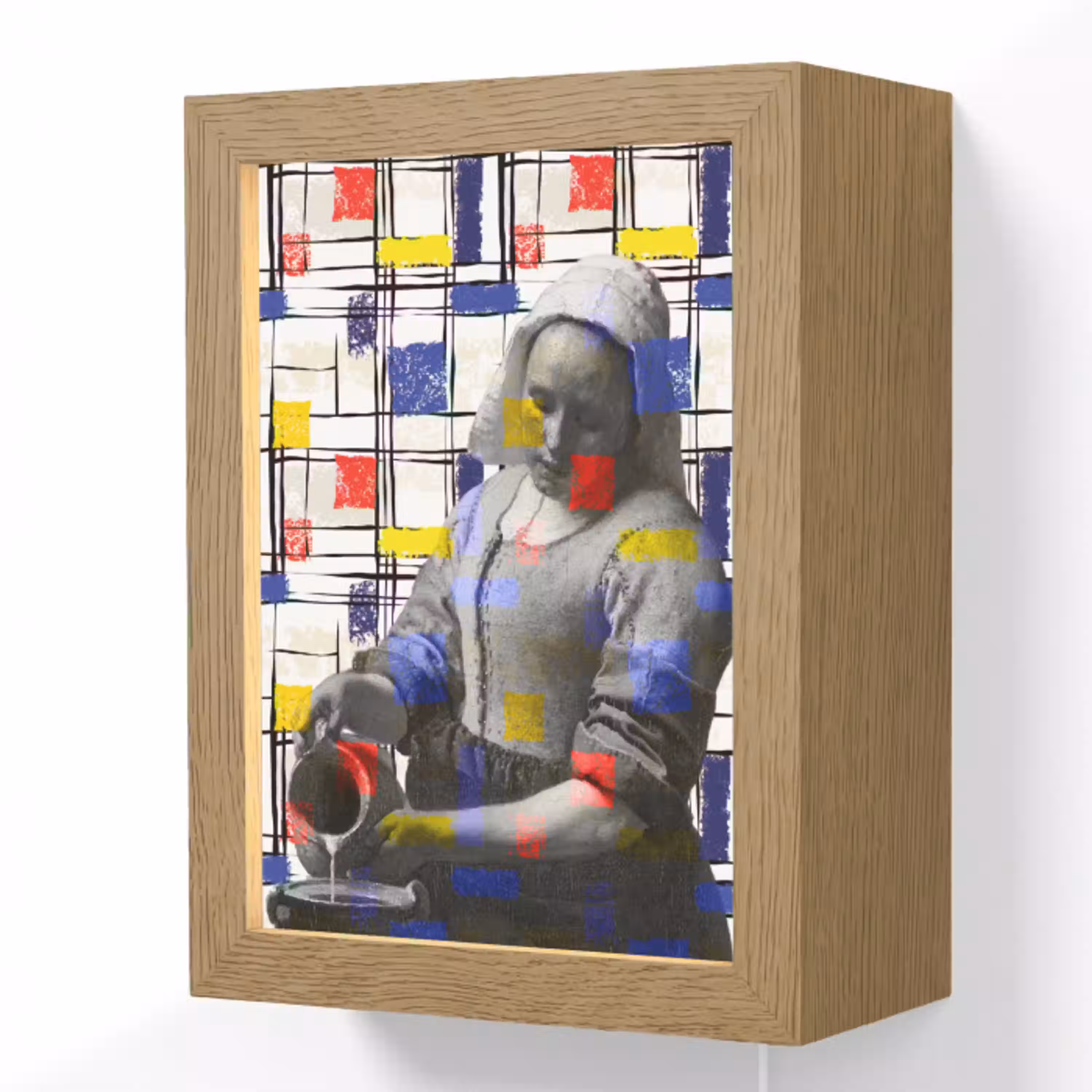 Melkmeisje - Mondriaan - Collage Light Box met kabel (Wandlamp) klein -3d