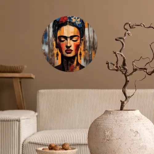 Portret - Vrouw - Bloemen Wandcirkel behangsticker klein -sfeer1