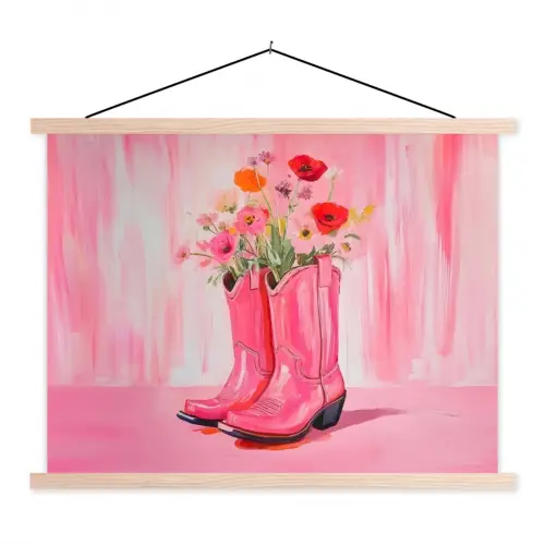 Roze - Bloemen - Cowboy textielposter latten blank klein -3d