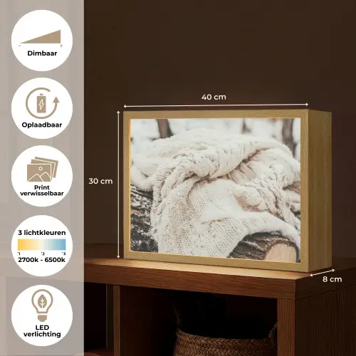 Deken - Wit - Boomstronk - Winter - Sneeuw Light Box met batterij (Wandlamp) middel -USP_websiteoverzichtNL