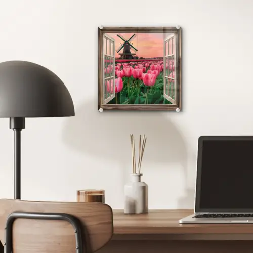 Doorkijk - Tulpen - Bloemen - Molen - Raam plexiglas 5mm klein -sfeer6