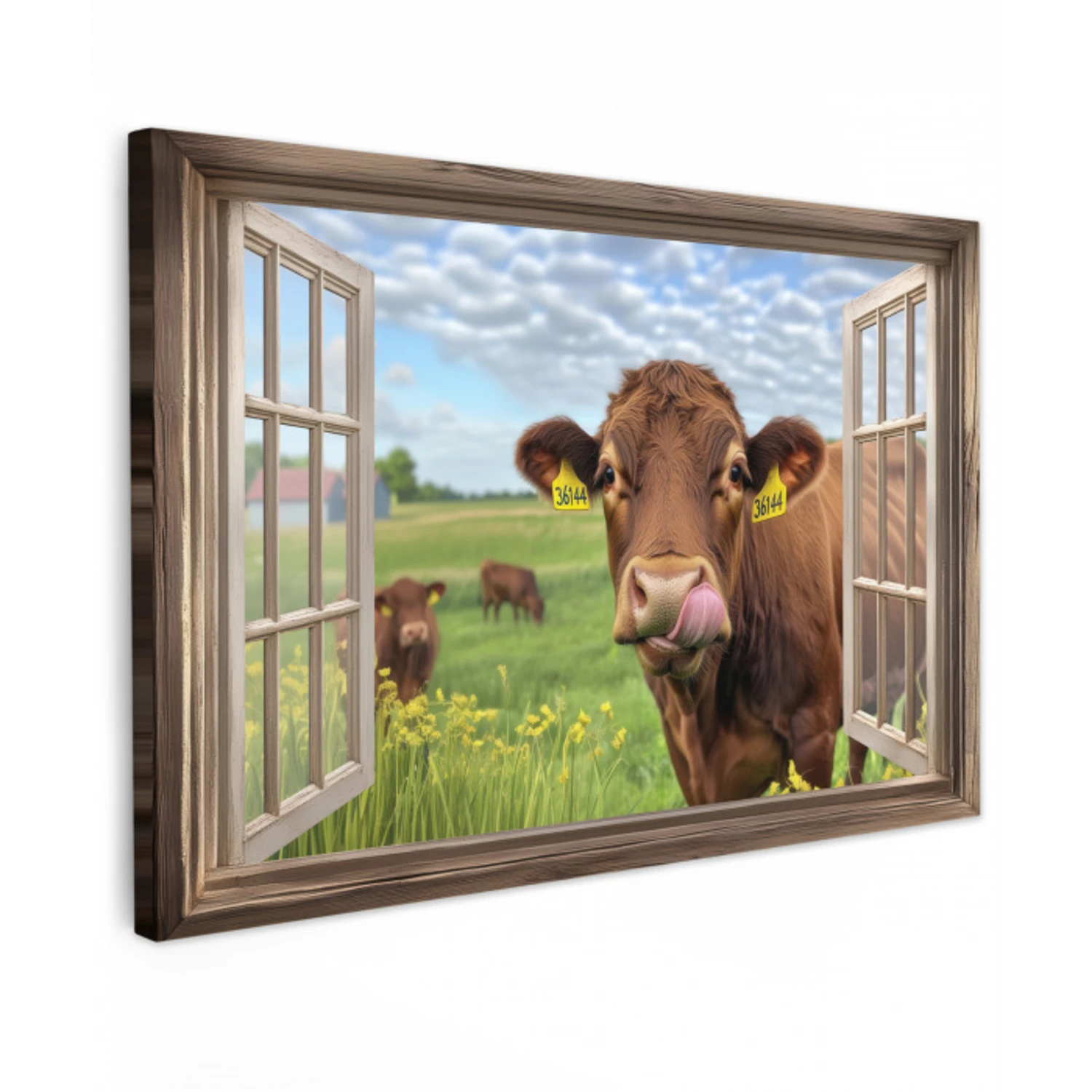 Doorkijk - Koe - Weiland - Landschap - Dieren Tuinposter op houten frame 2 cm dik klein -3d