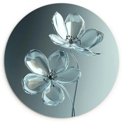 Kristal - Bloemen - Grijs Wandcirkel kunststof plaat 5mm dik klein -3d