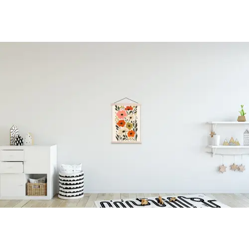 Veldbloemen - Stengels - Blaadjes - Groen textielposter latten blank klein -kinderkamer