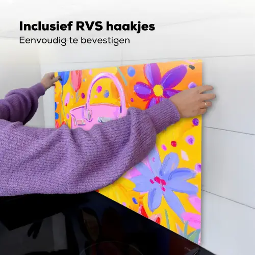 Tas - Roze - Bloemen Inductie beschemer met haakjes middel -ky-ophangen-nl