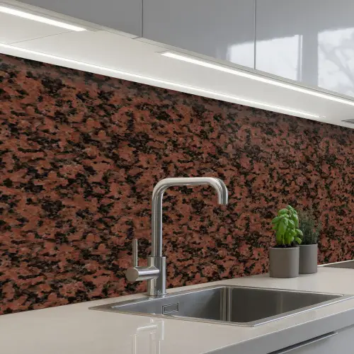 Graniet - Rood - Zwart keuken achterwand 2 middel 871 -3d_schuin