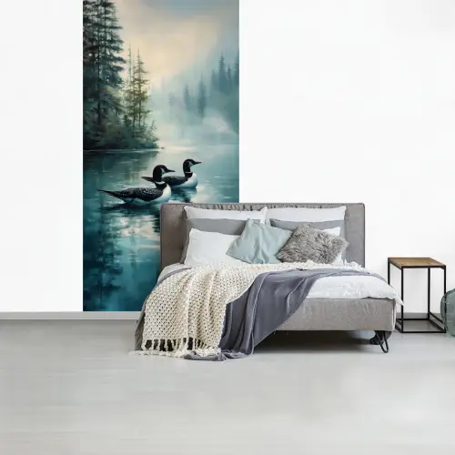 Bos - Water - Eenden - Mistig fotobehang vinyl groot -slaapkamer