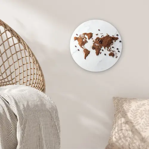 Wereldkaart - Koffie - Marmer Wandcirkel plexiglas klein -sfeer5