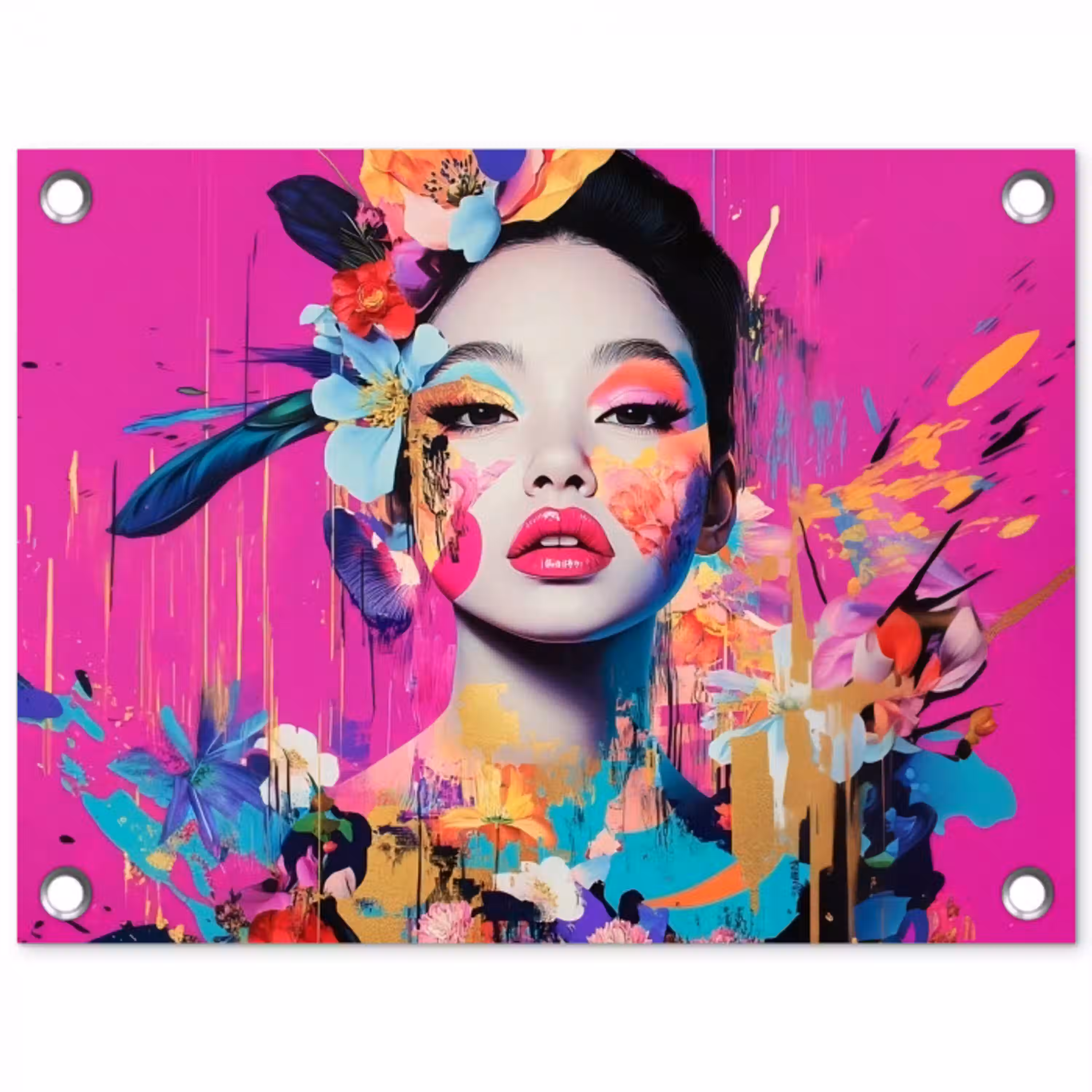 Vrouw - Portret - Abstract - Paars tuinposter los doek klein -3d