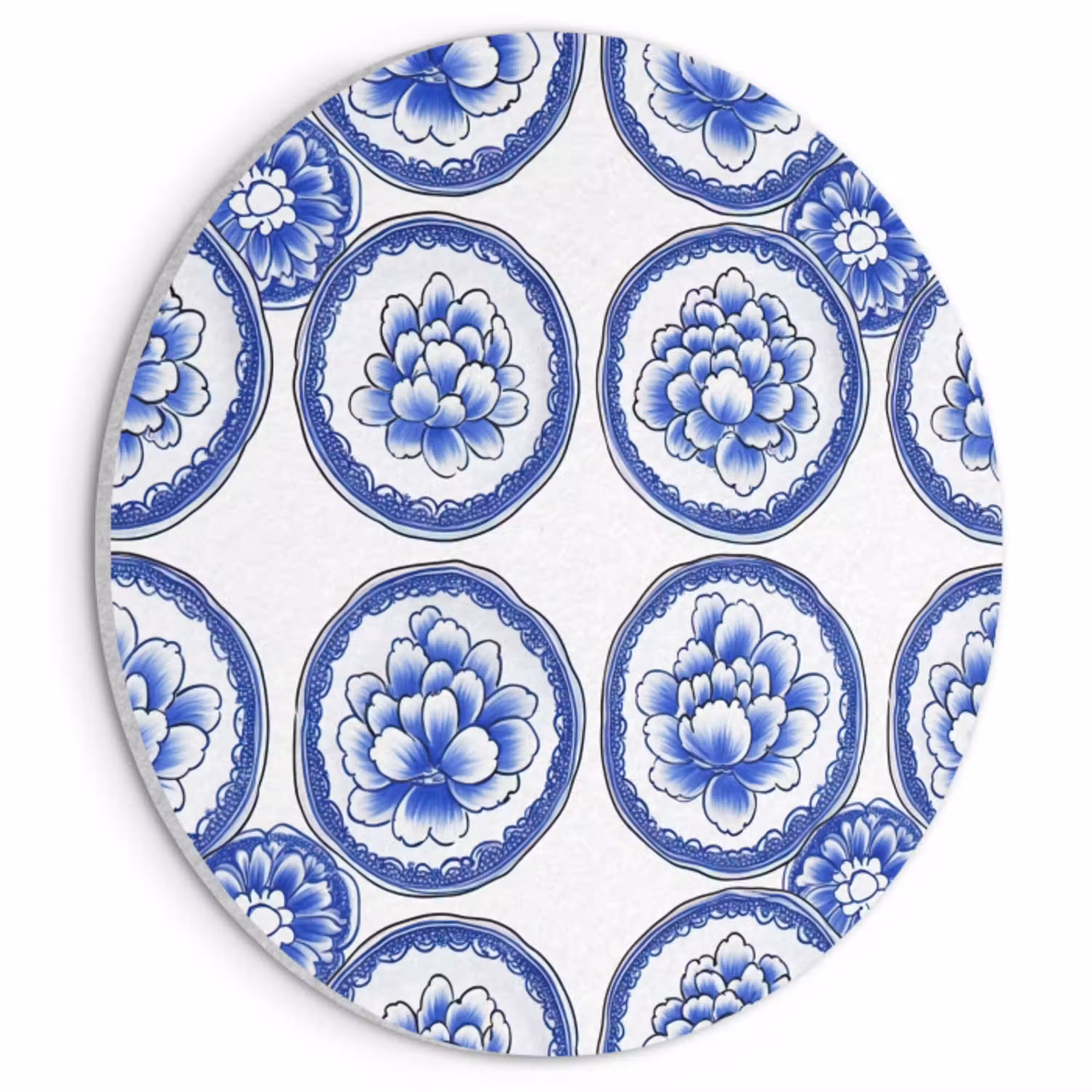 Cirkels - Bloemen - Blauw Akoestische PET Vilt - Rond klein 838 -3d