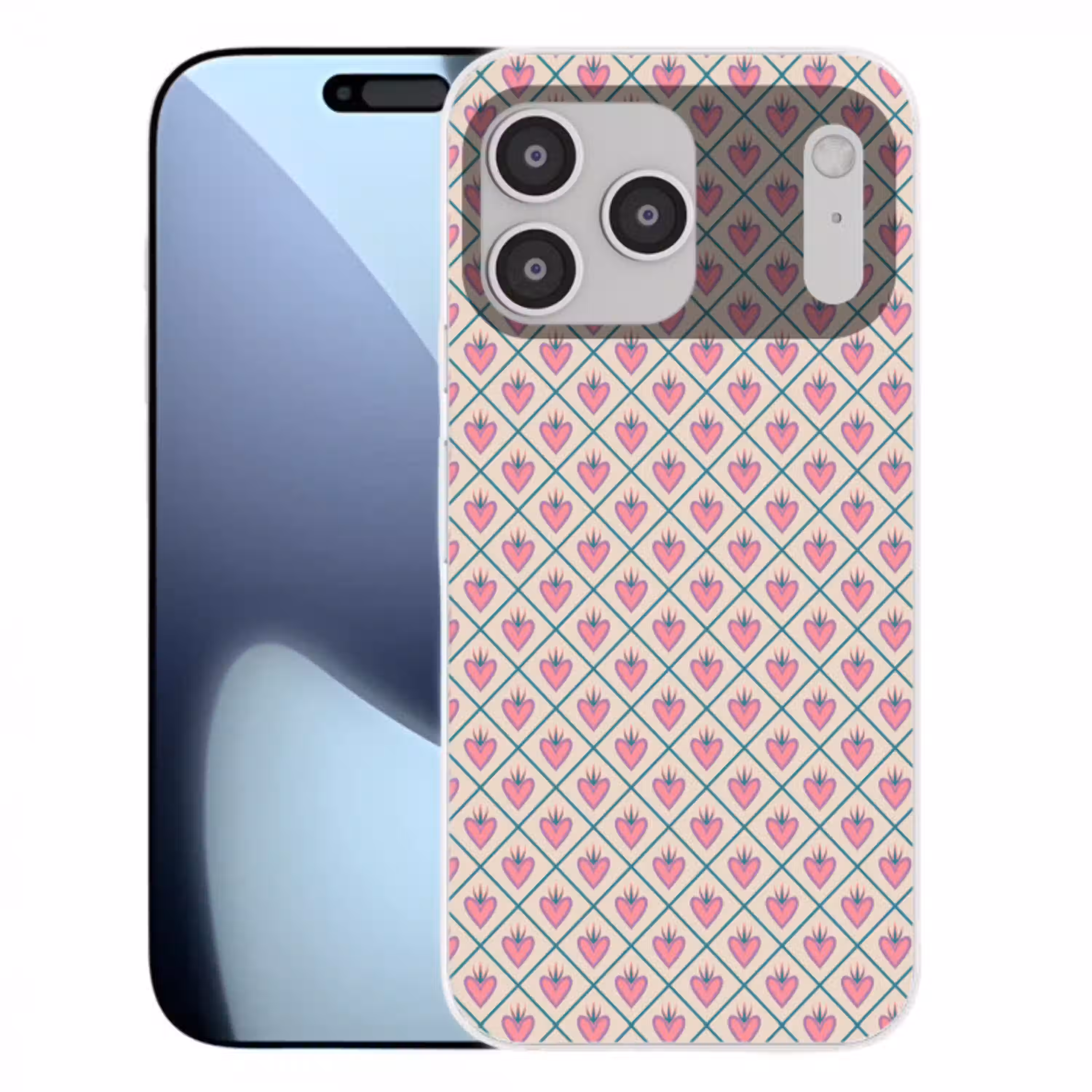 Retro - Ruit - Hartjes - Patroon Telefoonhoesje iPhone 17 Pro Max klein 879 -3d