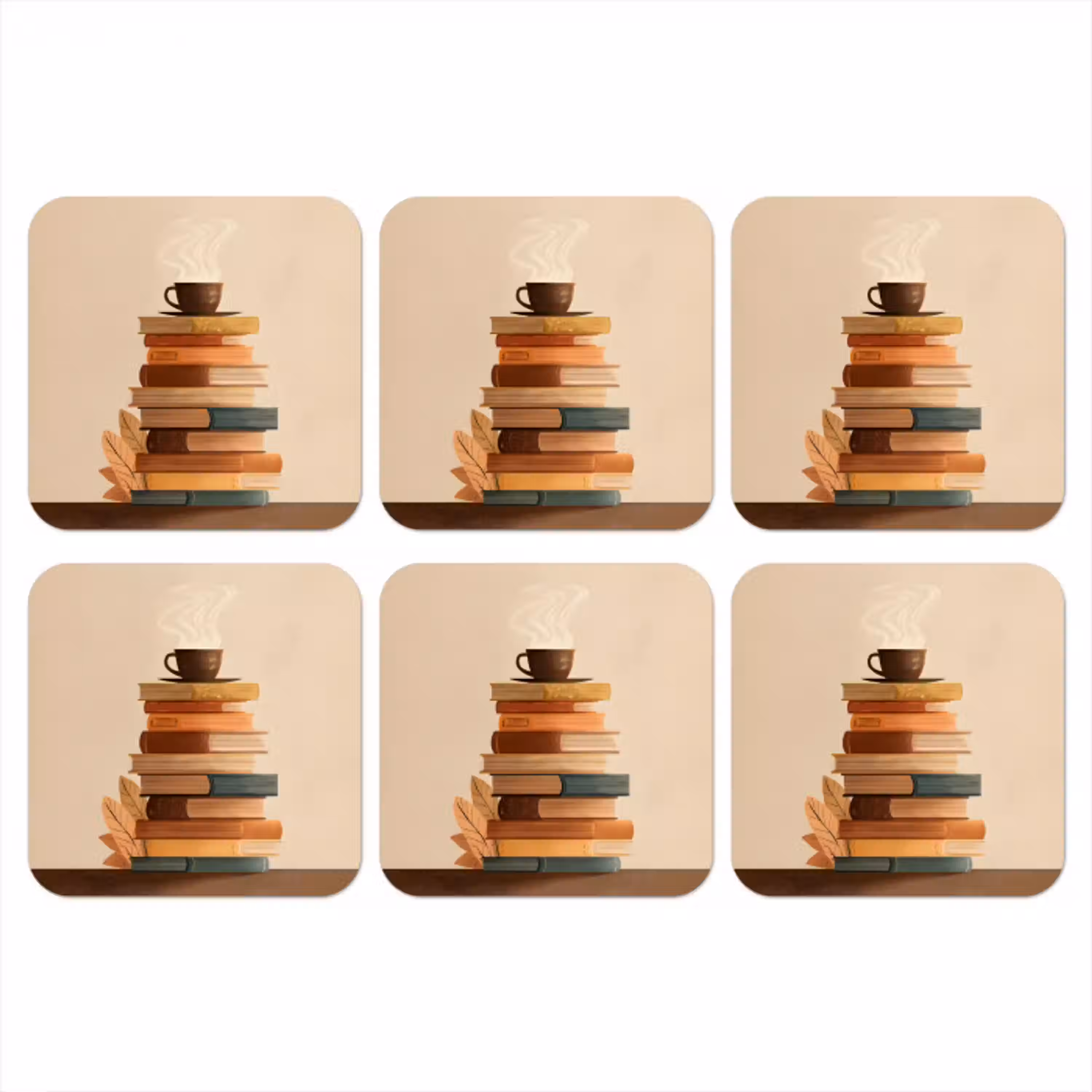 Boeken - Toren - Koffie - Beige onderzetter kurk middel -3d