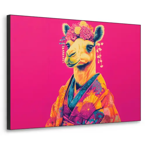 Kameel - Bloemen - Kimono - Waaiers Textielframe zwart klein -3d