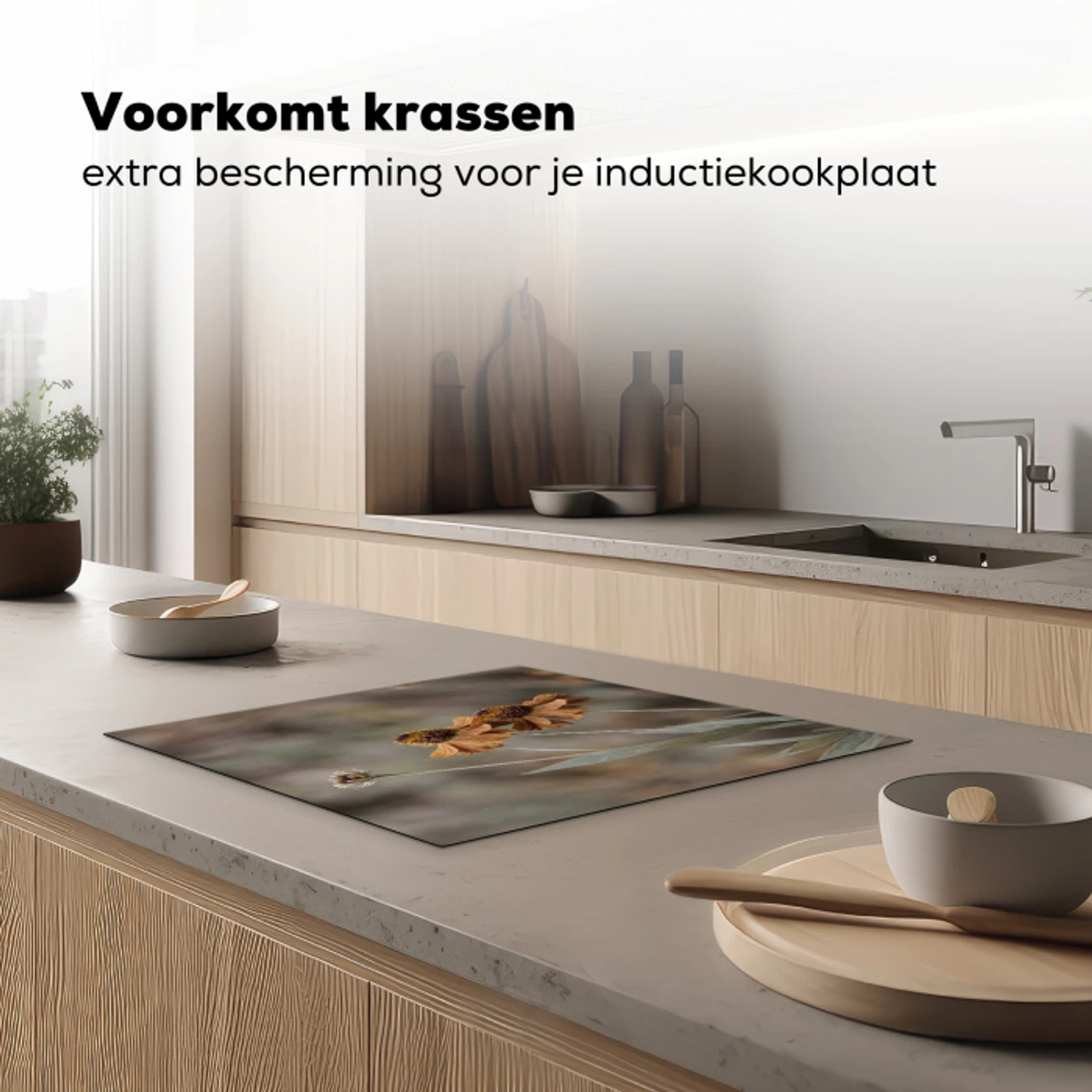 Zonnehoed - Droogbloemen - Geel - Warm Inductie beschermer vinyl 3mm middel -sfeer1