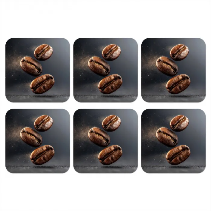 Koffiebonen - Zwevend - Grijs onderzetter kurk middel -3d