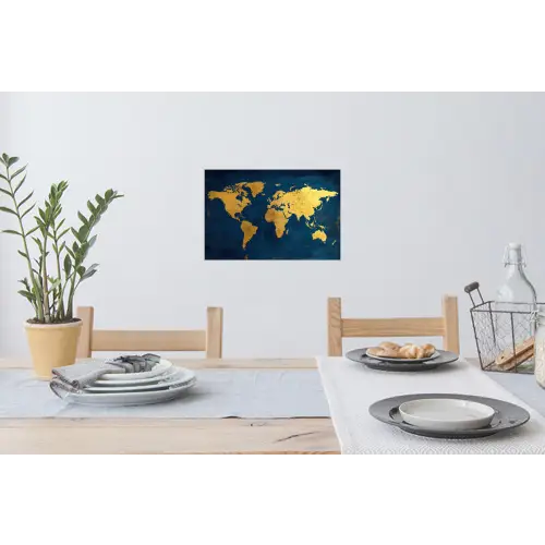 Wereldkaart - Goud - Donkerblauw Muursticker klein -eettafel