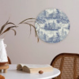 Huizen - Bomen - Water - Vogels - Blauw Akoestische PET Vilt - Rond klein 838 -sfeer3