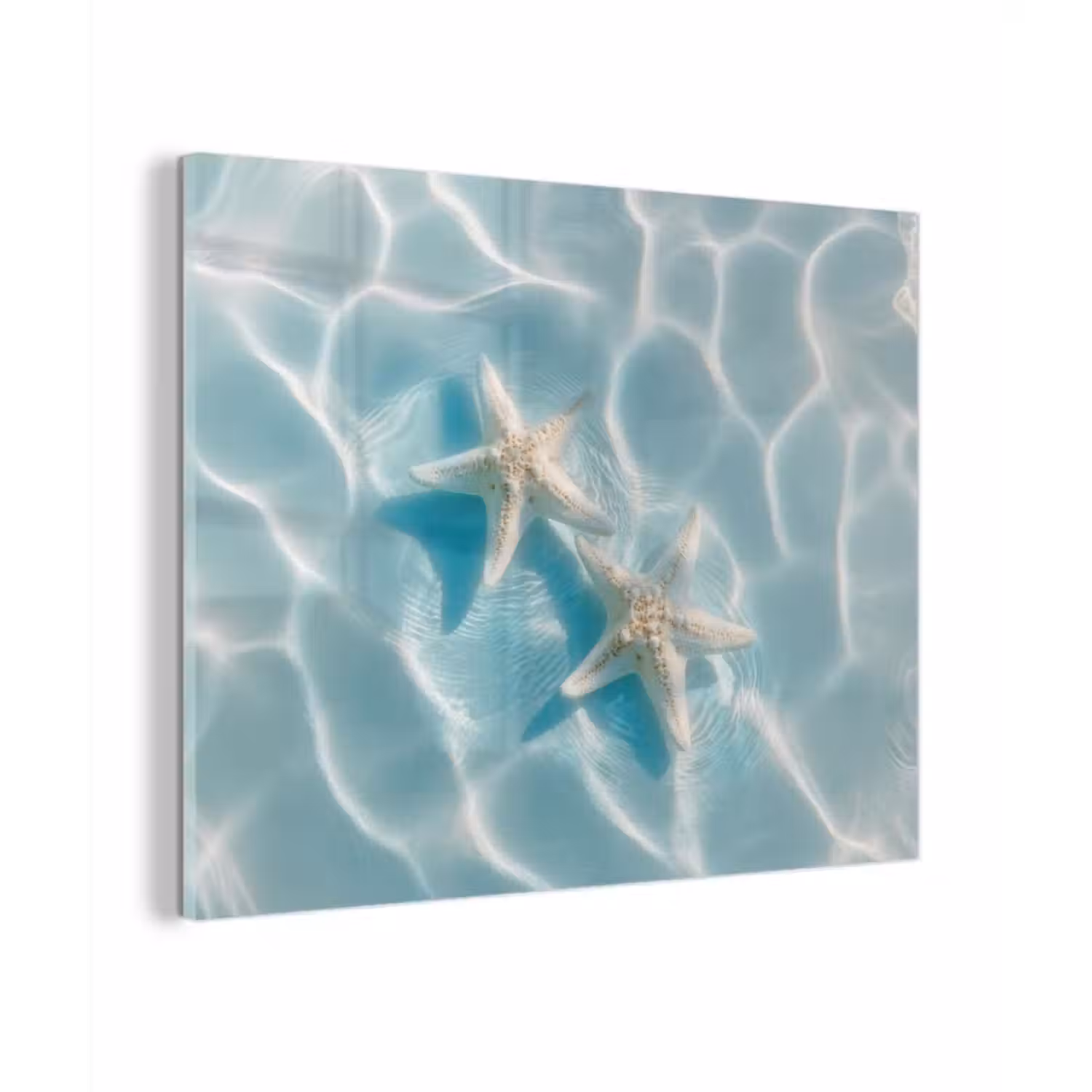 Glas schilderij - Zeesterren - Golvend water - Rustgevend