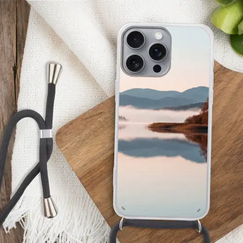 Water - Bomen - Mistlaag Hoesje iPhone 16 Pro Max met koord klein -sfeer4