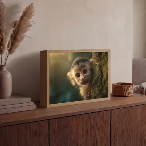 Aap - Boomstronk - Bruin Light Box met batterij (Wandlamp) middel -sfeer2