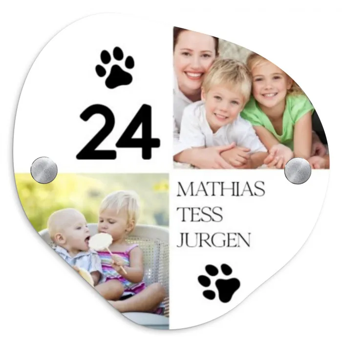 Familieportret met pootafdrukken - Klassiek Naambord Organisch middel -3d
