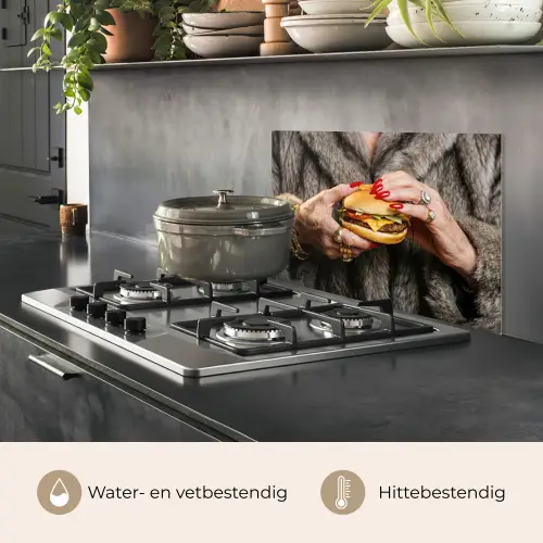 Vrouw - Hamburger - Bontjas keuken achterwand spatscherm klein -usp_NL