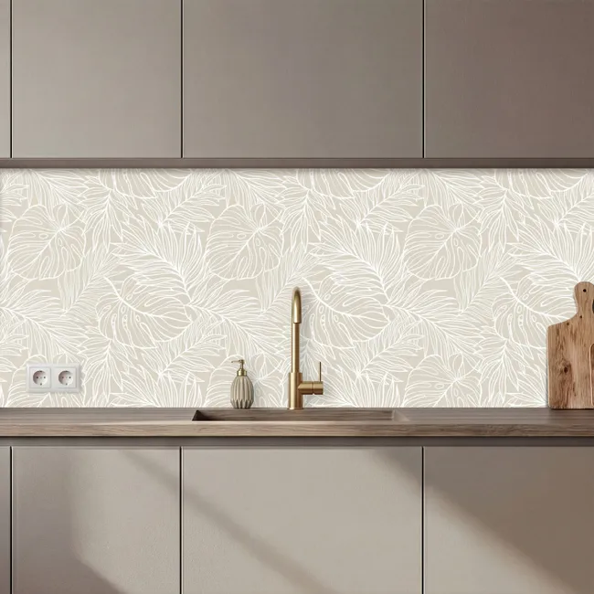 Kitchen Wall Splashback - Leaves - Beige - Monstera - Palm
