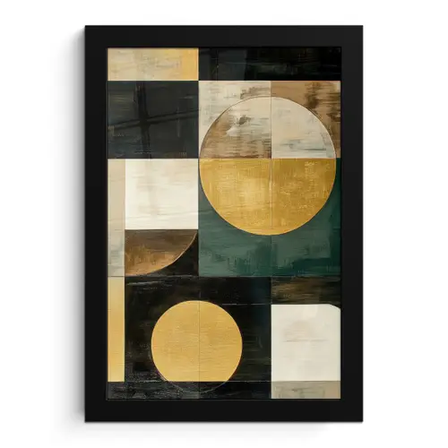 Abstract - Goud - Brons - Vormen - Geometrisch fotolijst zwart zonder passe partout klein -3d