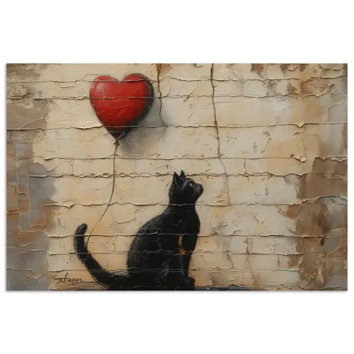 Street art - Kat - Ballon - Graffiti - Banksy poster papier klein -3d