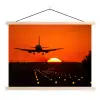 Zonsondergang - Vliegtuig - Oranje - Zon textielposter latten blank klein -3d