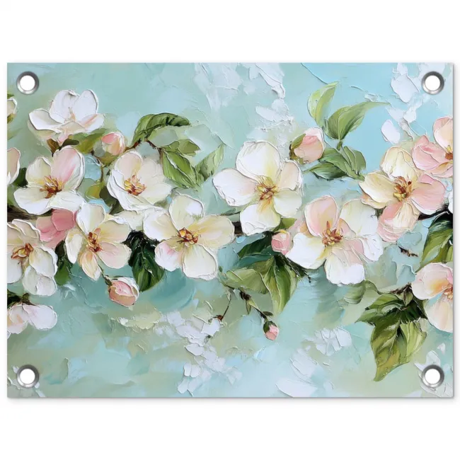 Bloesem - Bladeren - Lichtblauw tuinposter los doek klein -3d