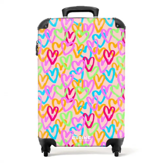 Suitcase - Colorful heart pattern on pastel pink