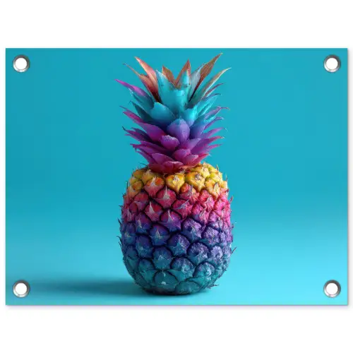 Ananas - Regenboog - Blauw - Popart tuinposter los doek klein -3d