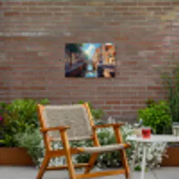 Stad - Gracht - Zon - Fietsen Tuinposter op houten frame 2 cm dik klein -sfeer3