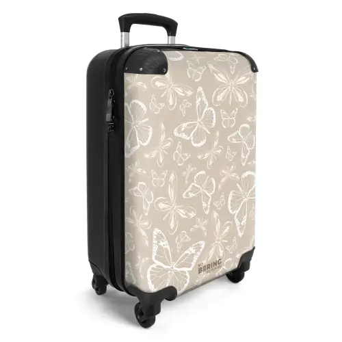 Patroon van vlinders in beige NBS - Handbagage koffer - Unisex middel -productfoto_3d