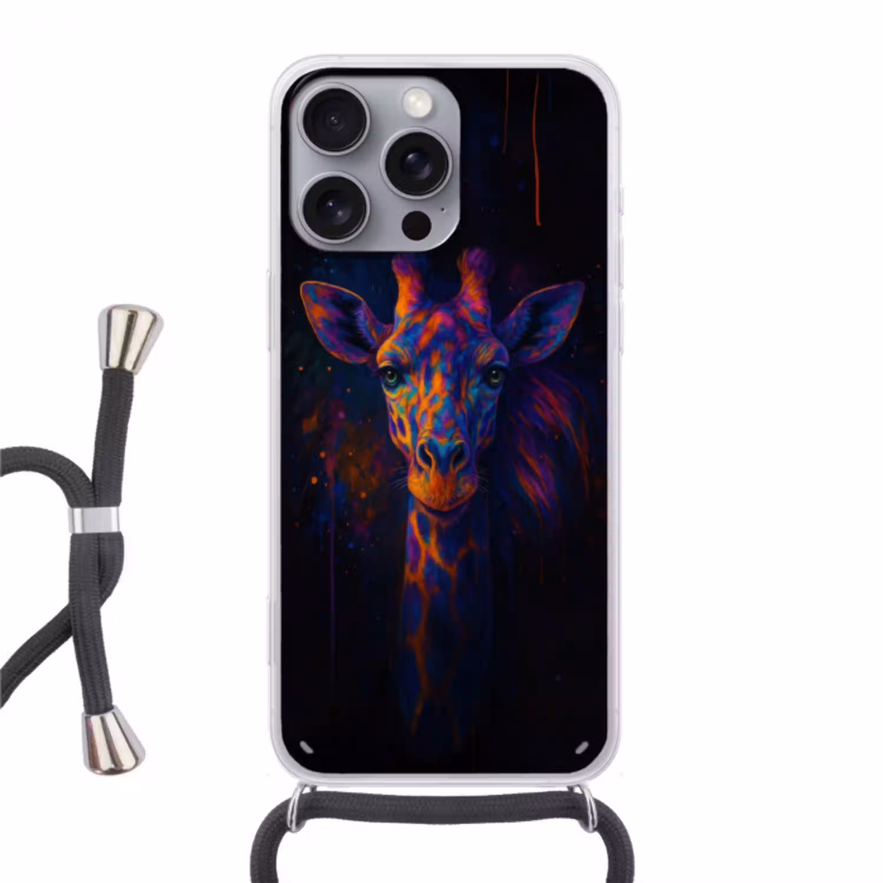 Giraffe - Gekleurd - Verfspatten Hoesje iPhone 16 Pro Max met koord klein -3d