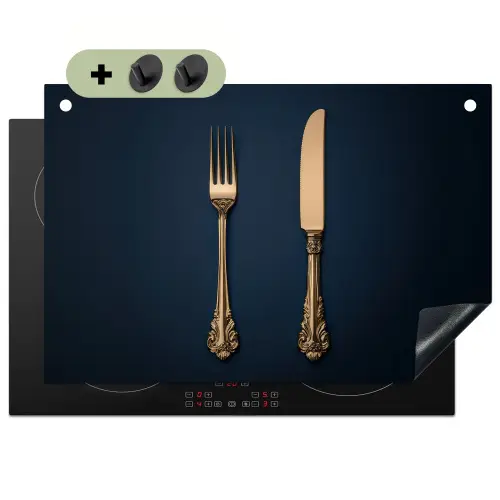 Bestek - Donkerblauw - Goud Inductie beschemer met haakjes klein -3d