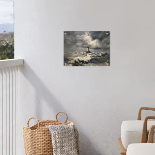 Vuurtoren - Golven - Storm tuinposter los doek klein -sfeer8